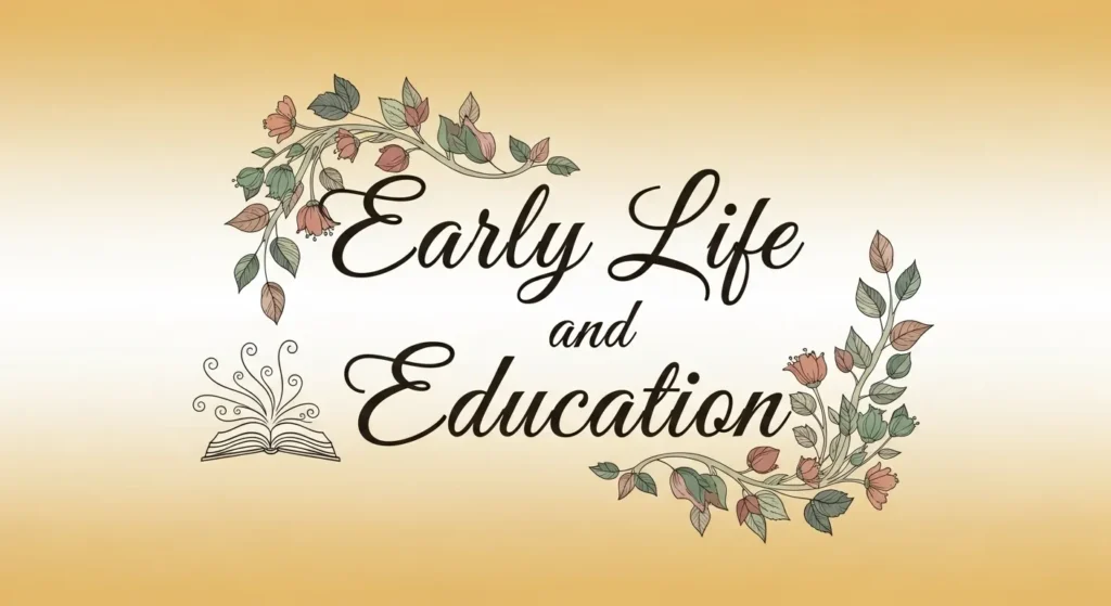 Ben Meiselas Early Life and Education section with decorative floral book design on a golden background.