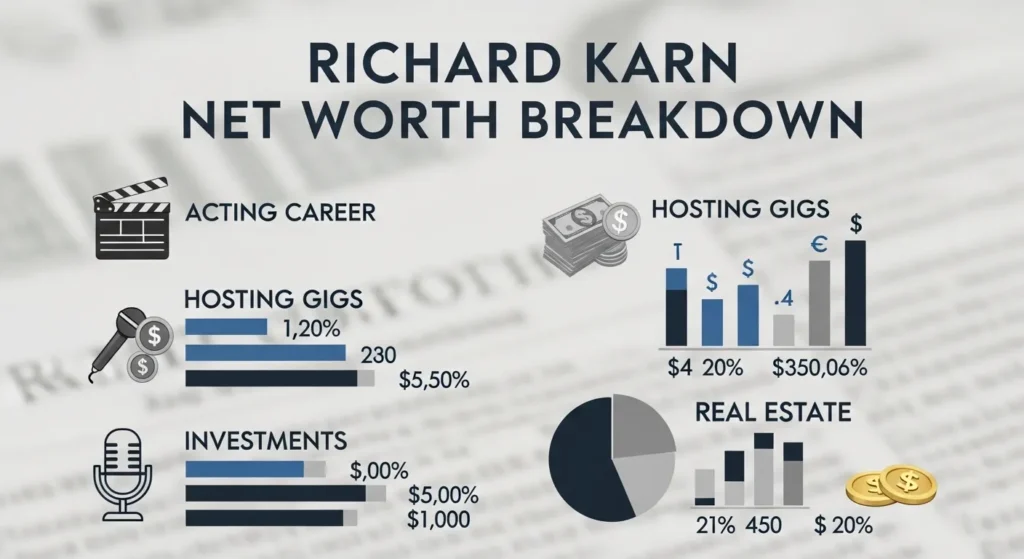 Richard Karn Net Worth Breakdown showing income sources from acting career, hosting gigs, investments and real estate.