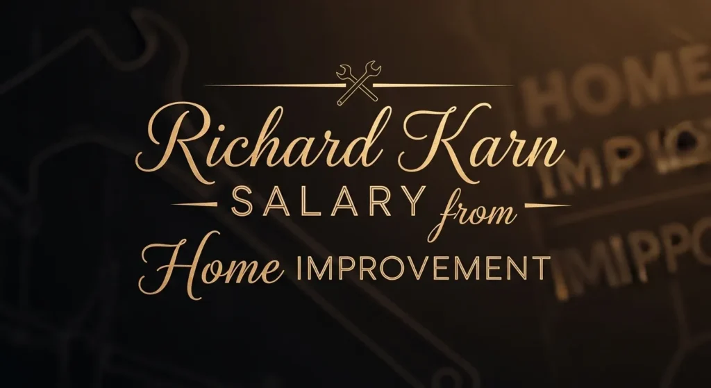Richard Karn Net Worth from Home Improvement salary with wrench icon on elegant dark gold background.
